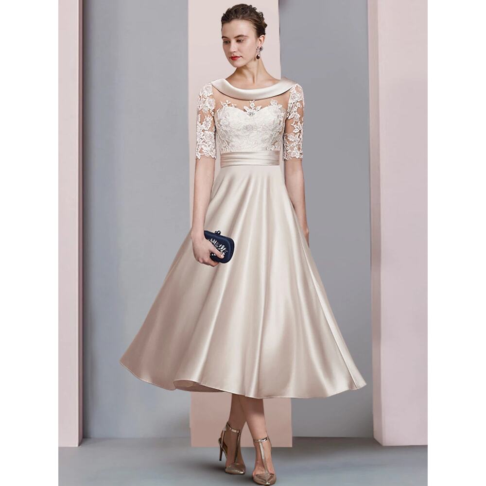 Lanting Half Sleeve Lace AppliquesSatin Bridesmaid Dresses Evening Formal Dress